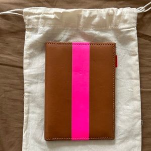 CLARE V NEON PINK STRIPE PASSPORT CASE